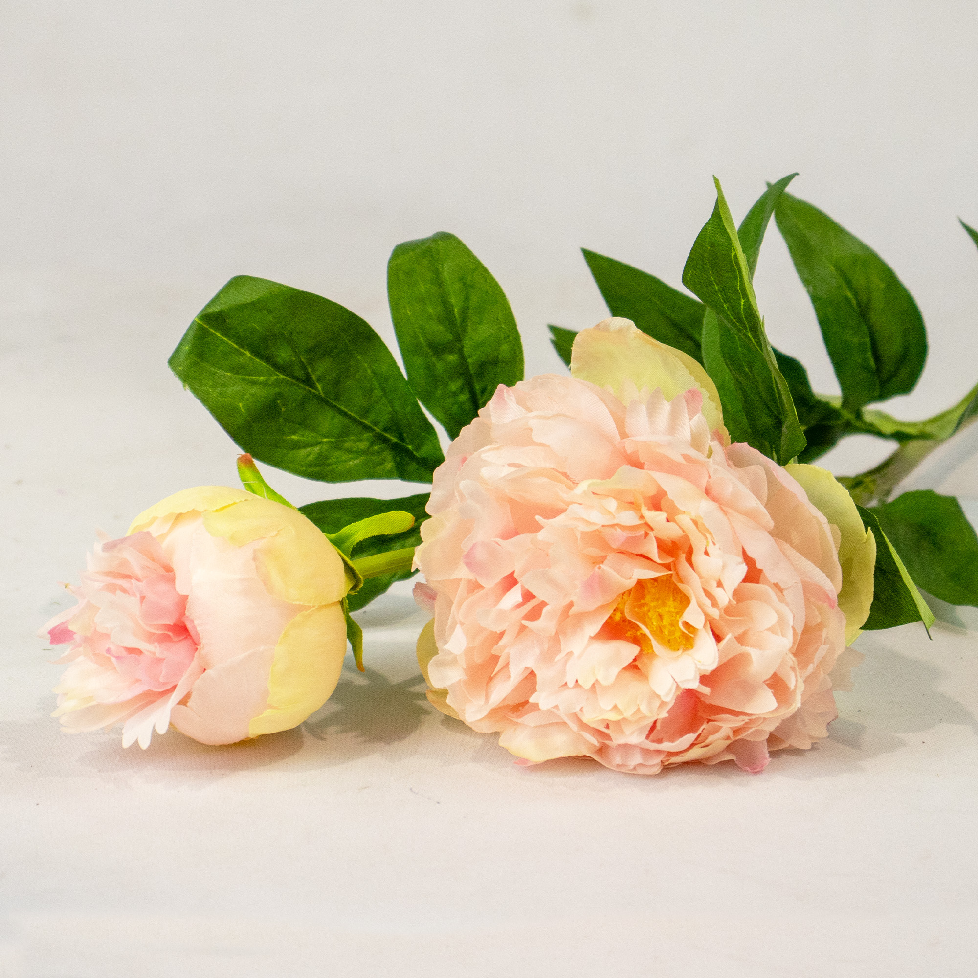 Pink Peony Stem with Leaves - 66CM