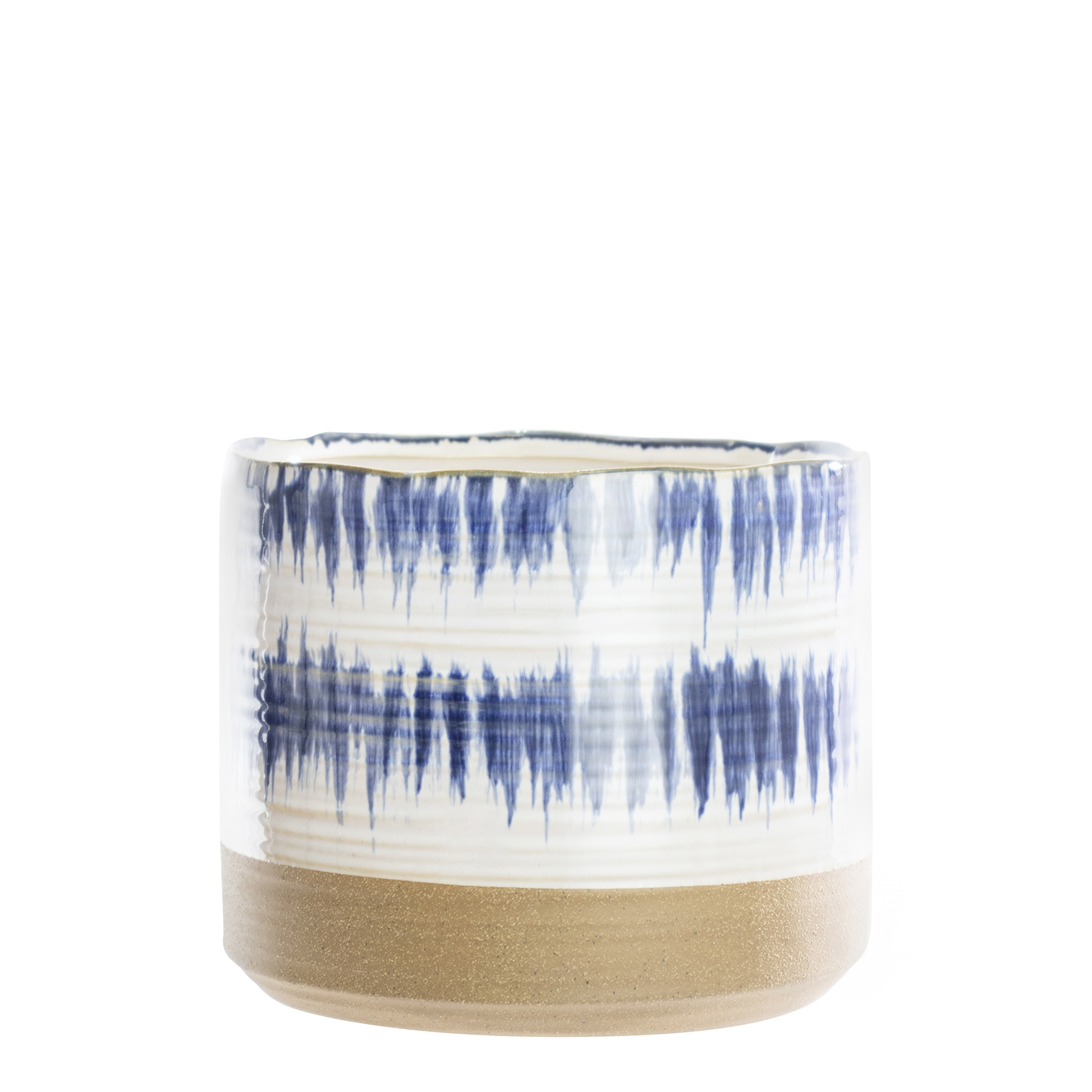 Ceramic Vase - White Blue 17cm(h)x19.5cm(w)