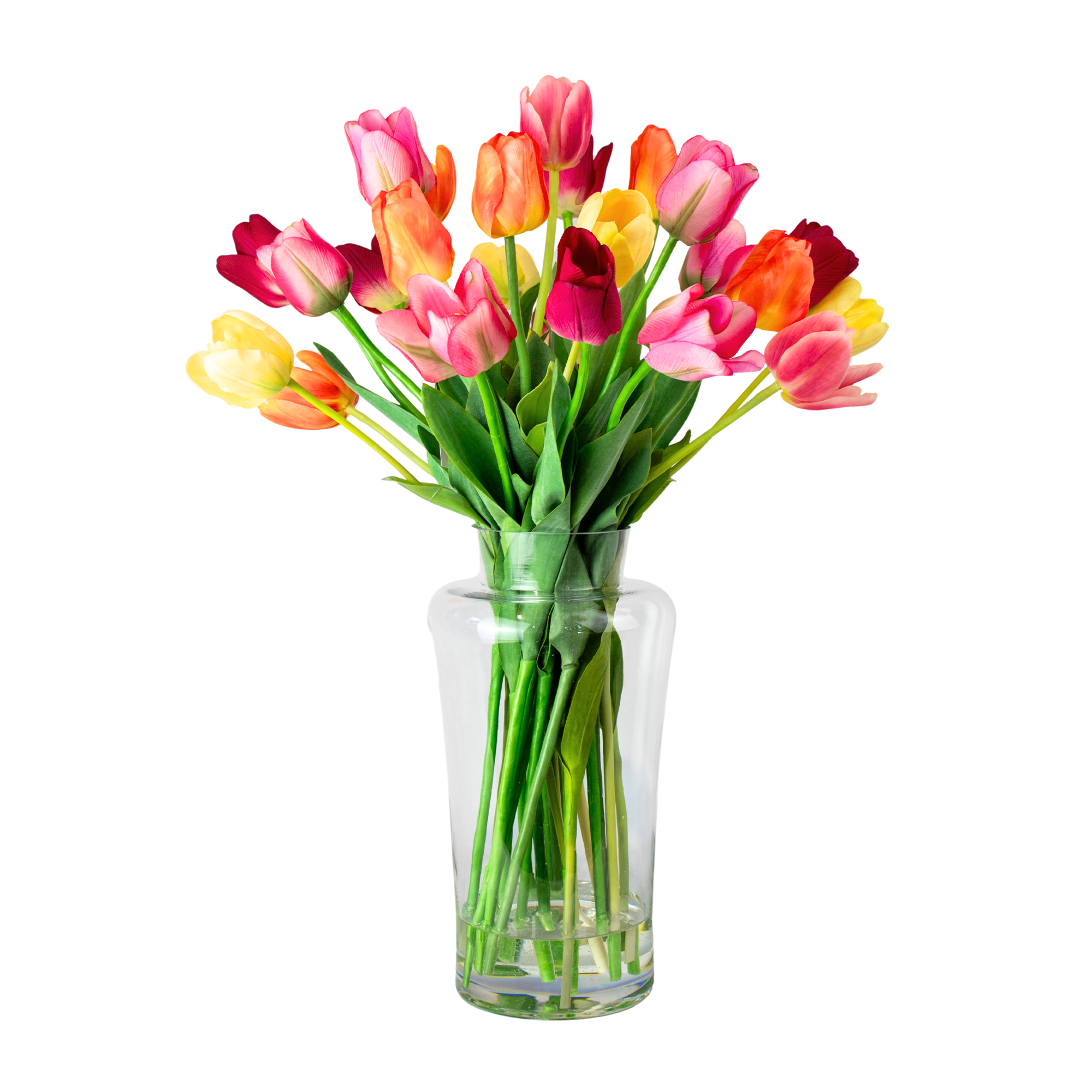 Large Multicolour Tulip Arrangement In Glass Jar Vase