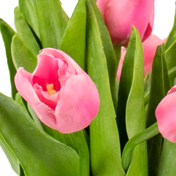 PINK TULIPS IN CLEAR GLASS ROSE BOWL VASE
