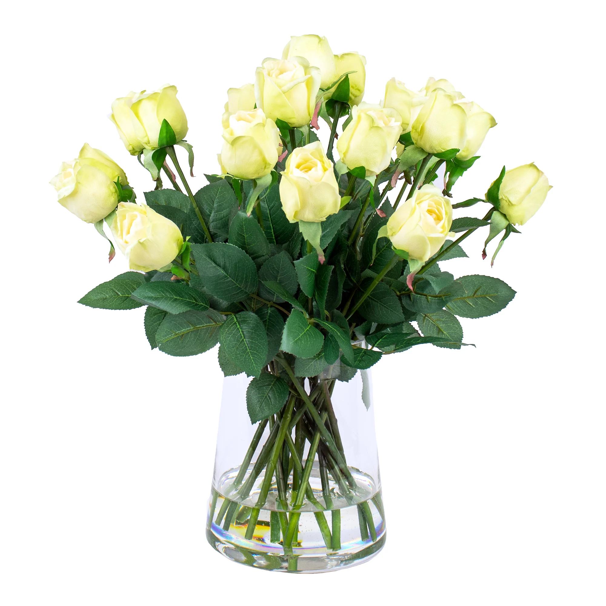 MINT LISA ROSES IN TAPERED Glass VASE