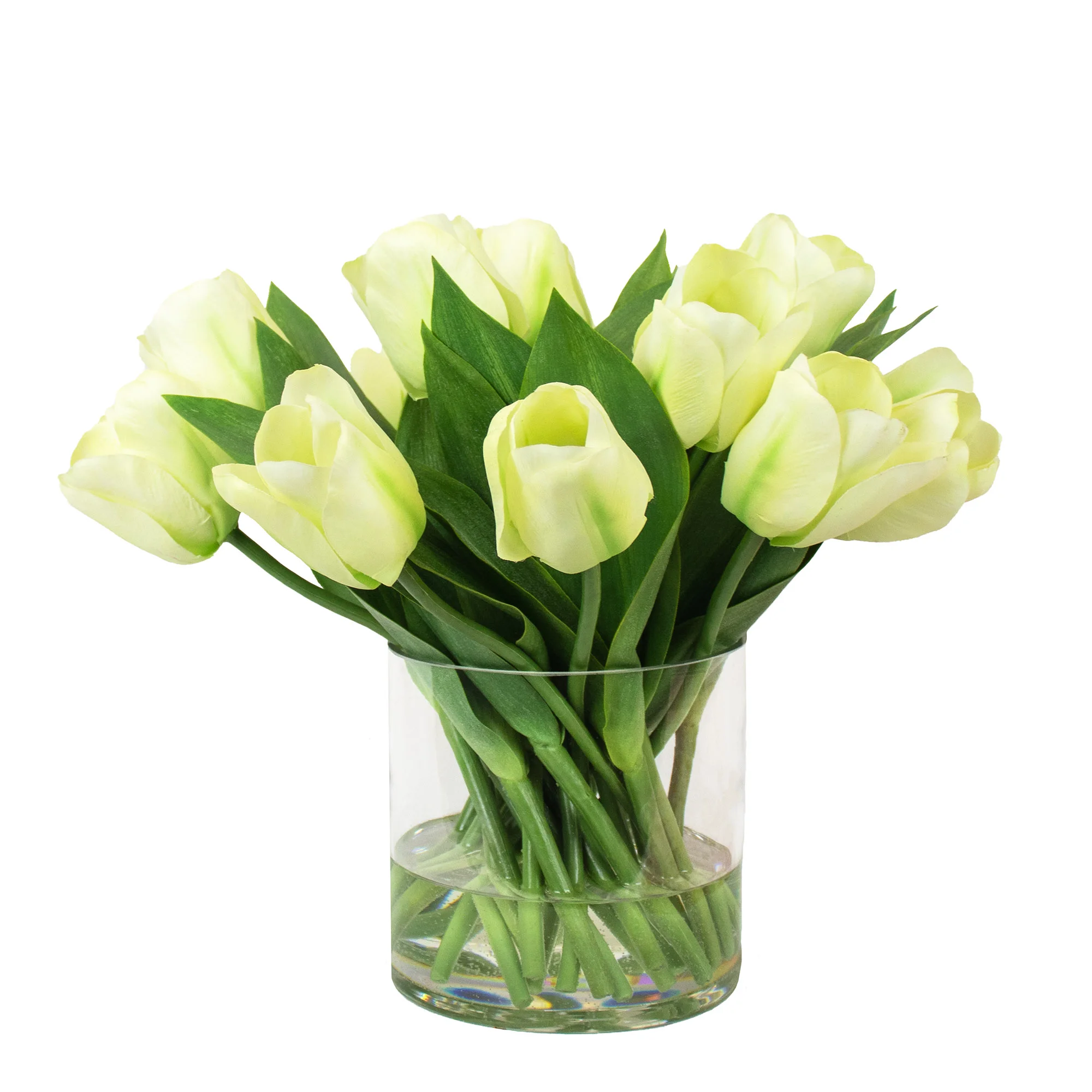 LIME TULIPS IN SMALL CYLINDER VASE