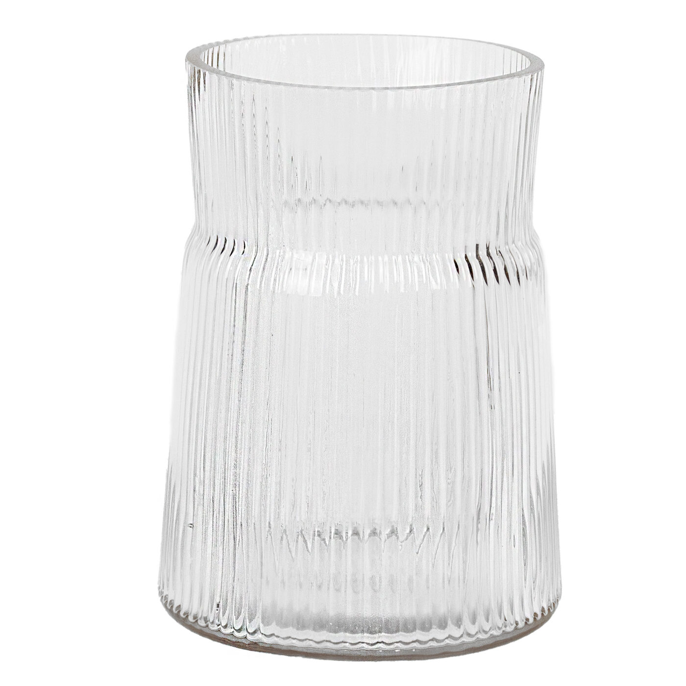 DECORATIVE RIBBED GLASS VASE 12 X 13 X 19H