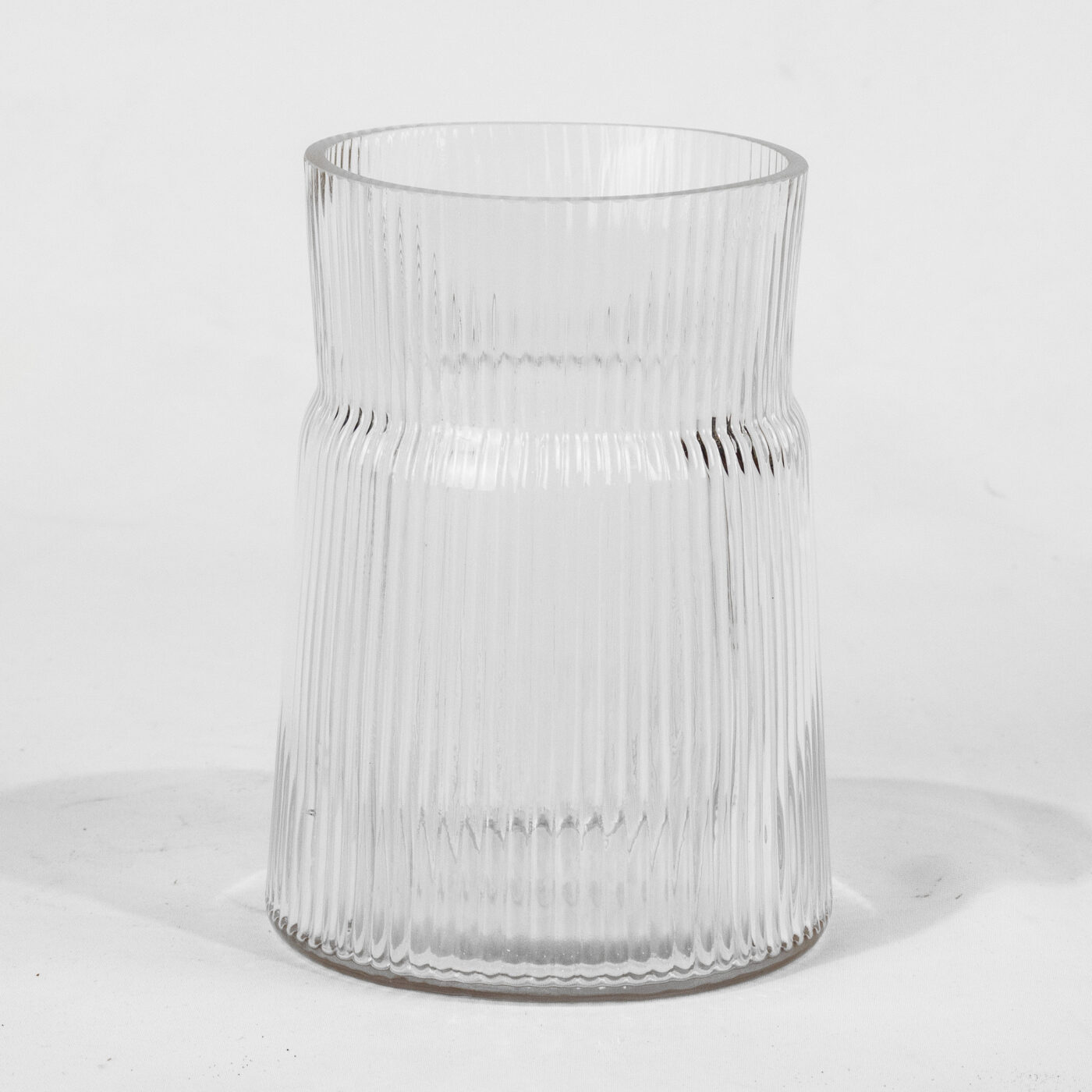 DECORATIVE RIBBED GLASS VASE 12 X 13 X 19H