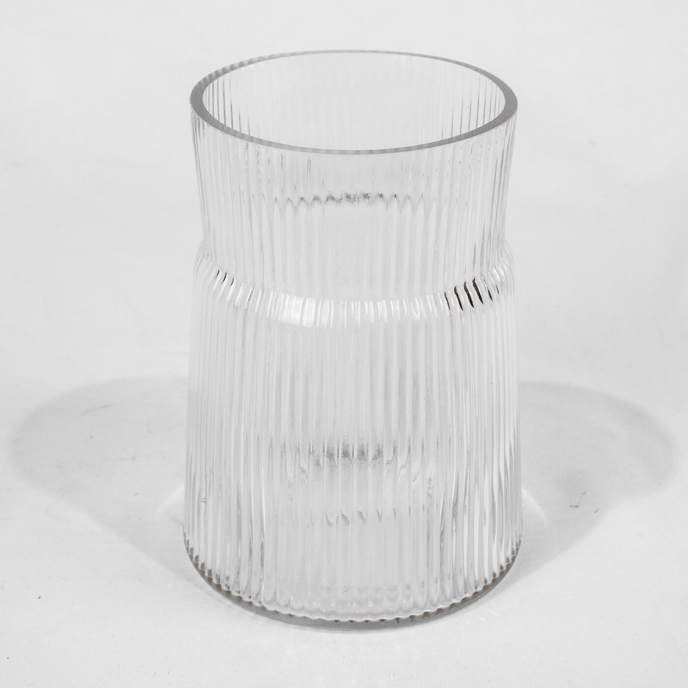 DECORATIVE RIBBED GLASS VASE 12 X 13 X 19H