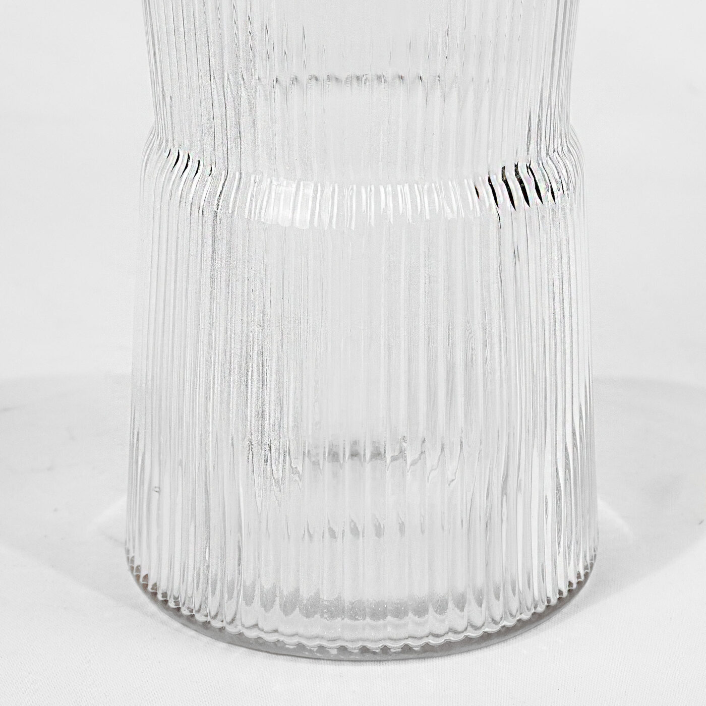 DECORATIVE RIBBED GLASS VASE 12 X 13 X 19H