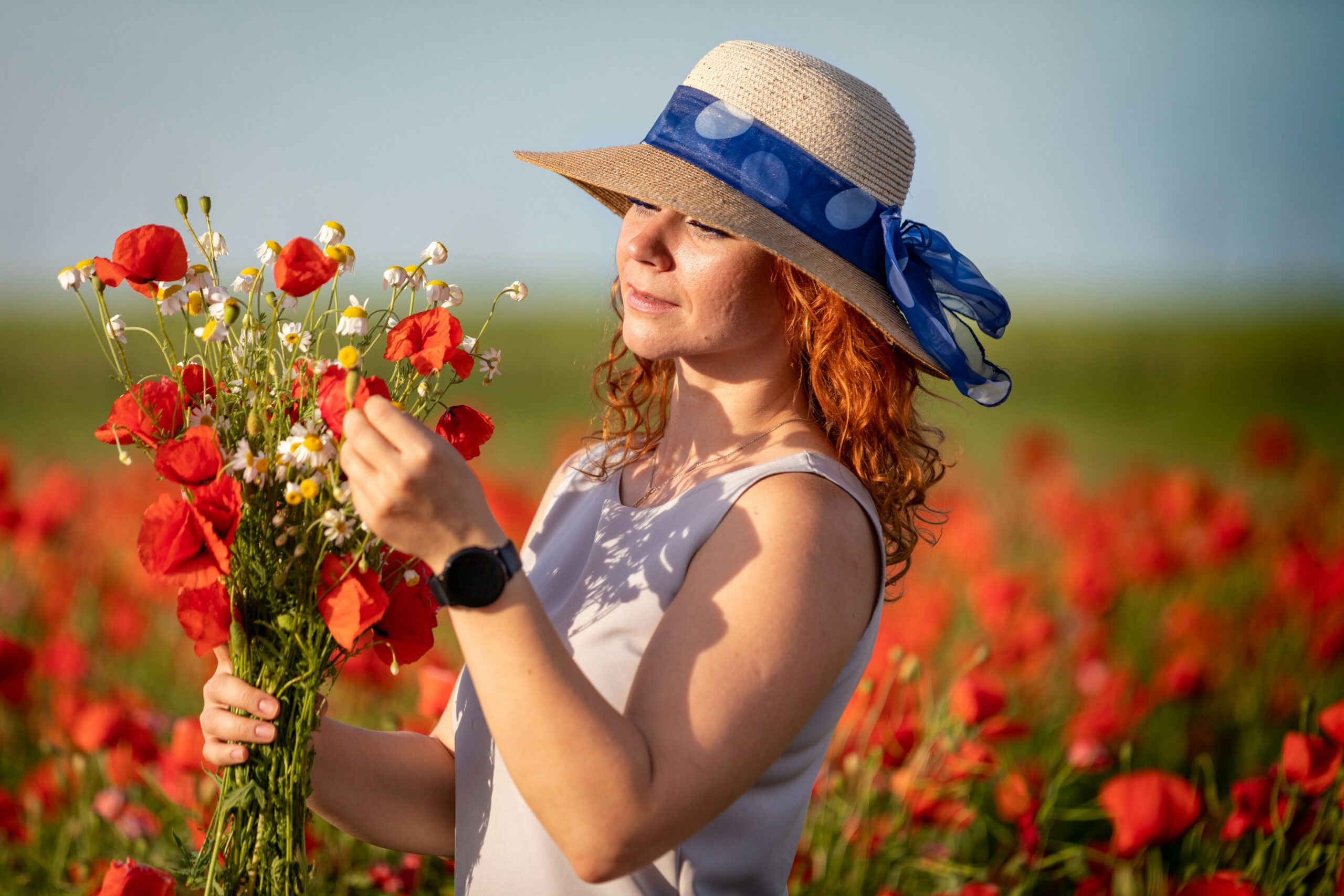 picking flowers in a meadow