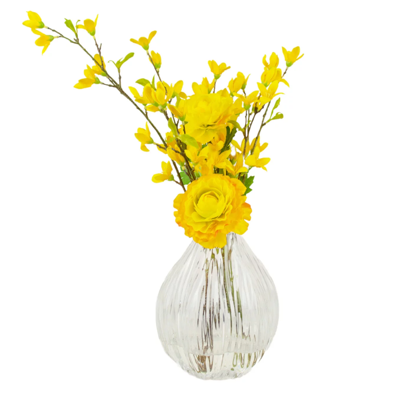 FORSYTHIA YELLOW WITH RANANCULUS YELLOW IN LG BUD VASE