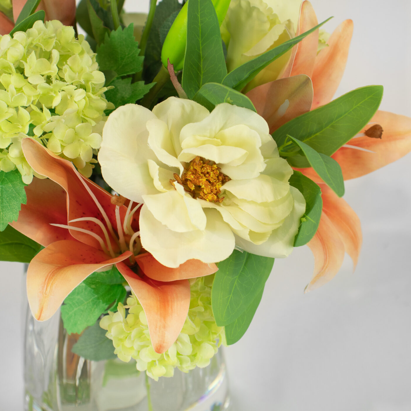 TIGER LILY ORANGE WITH LIME SNOWBALL IN TAPERED VASE - Image 3