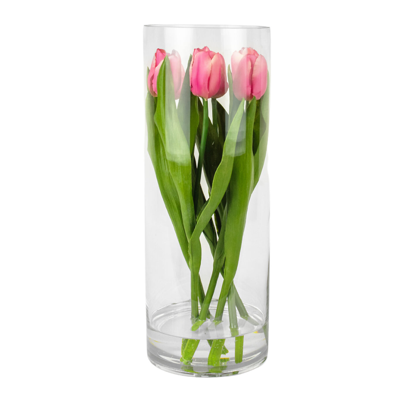 TULIPS PINK IN 40CM CYLINDER VASE