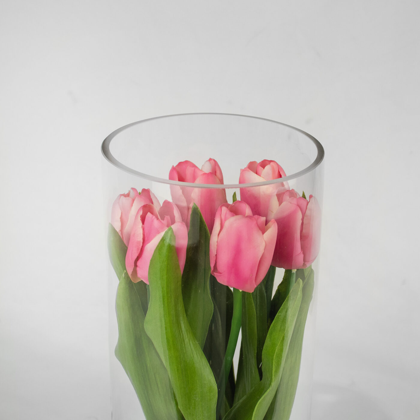TULIPS PINK IN 40CM CYLINDER VASE