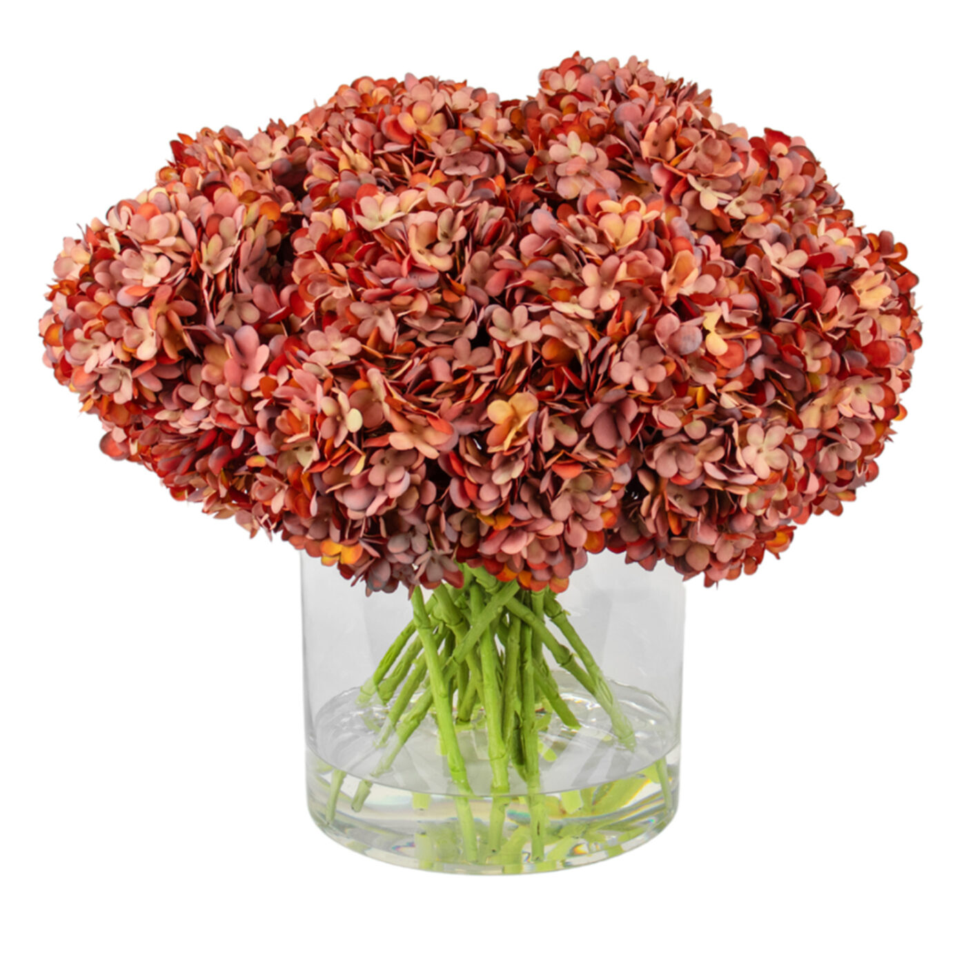 HYDRANGEA ORANGE IN LARGE CYLINDER VASE