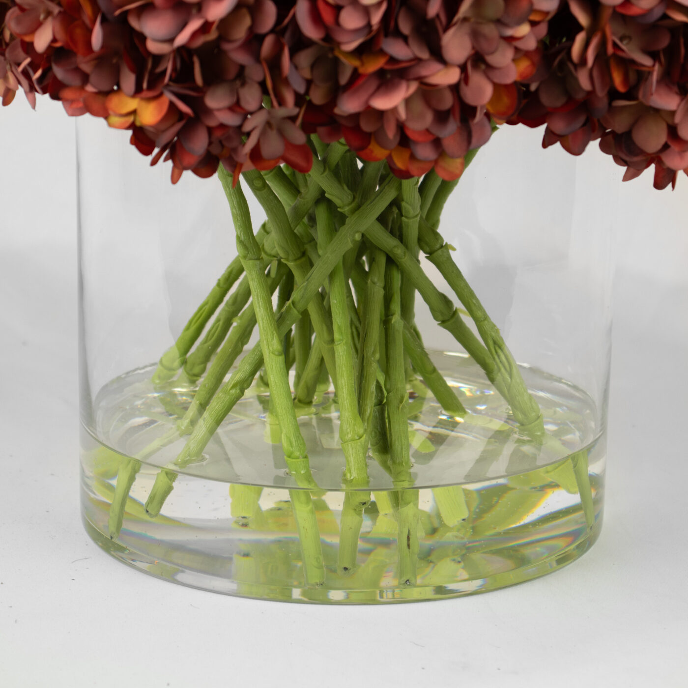 HYDRANGEA ORANGE IN LARGE CYLINDER VASE