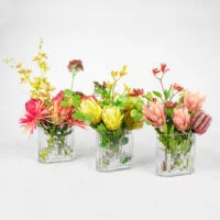 PROTEA RED WITH SPIDER MUM IN SMALL RECT RIB VASE - Image 5