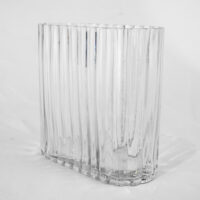 RIBBED RECTANGULAR GLASS VASE 7 X 14 X 13H - Image 2