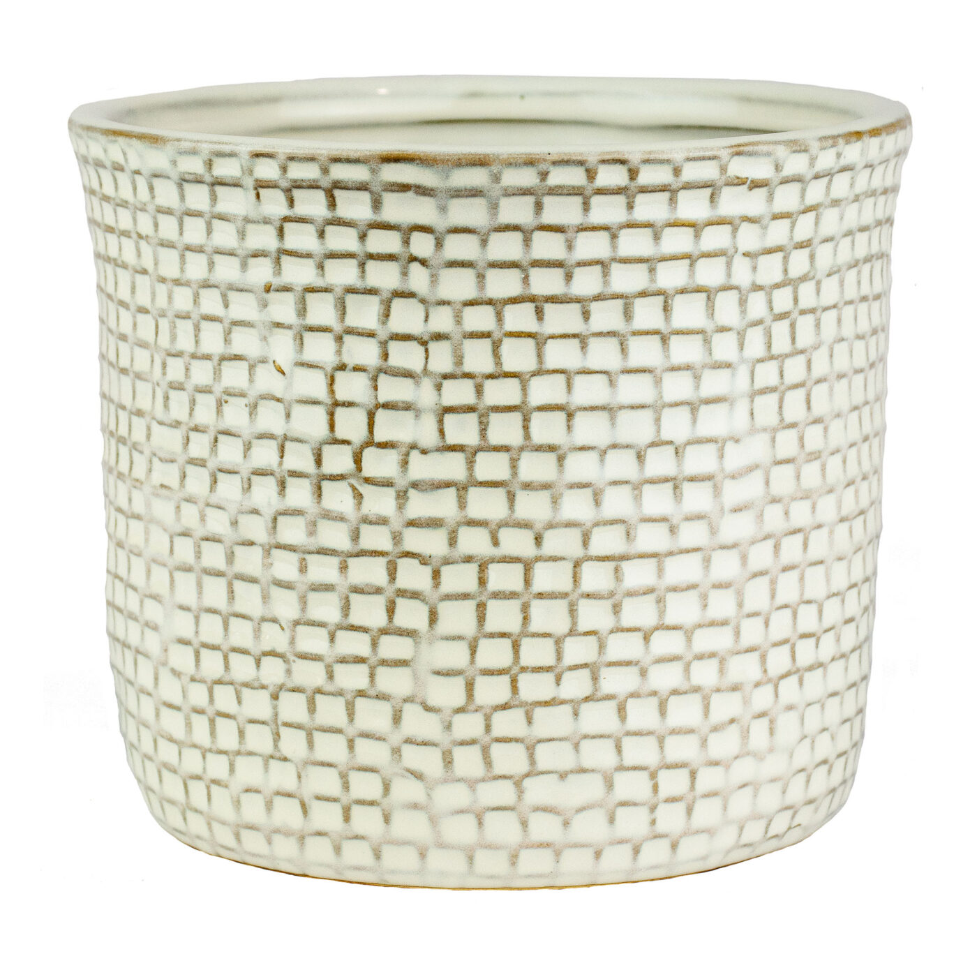 Cross-stitch Ceramic Glazed Planter – White 