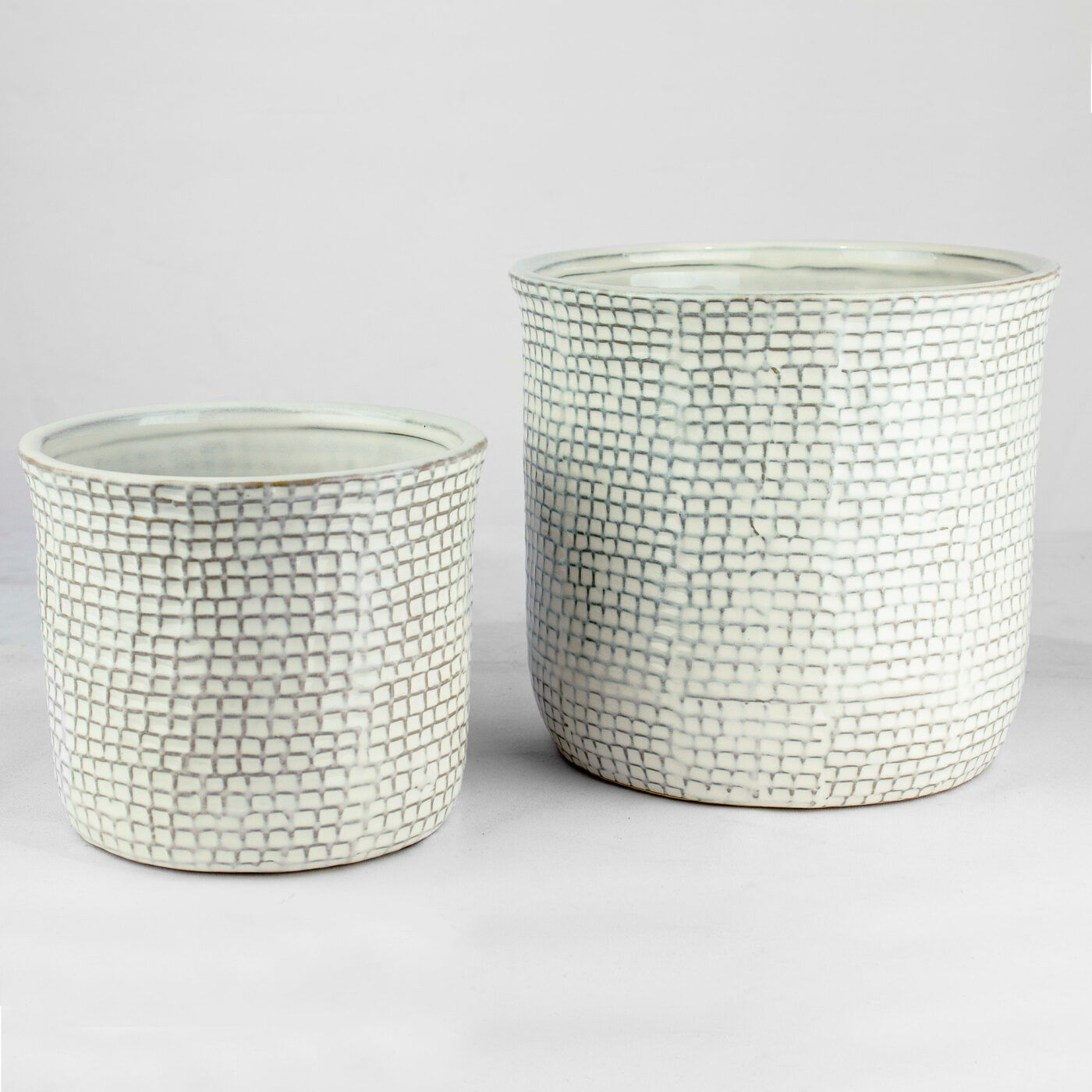 Cross-stitch Ceramic Glazed Planter – White 
