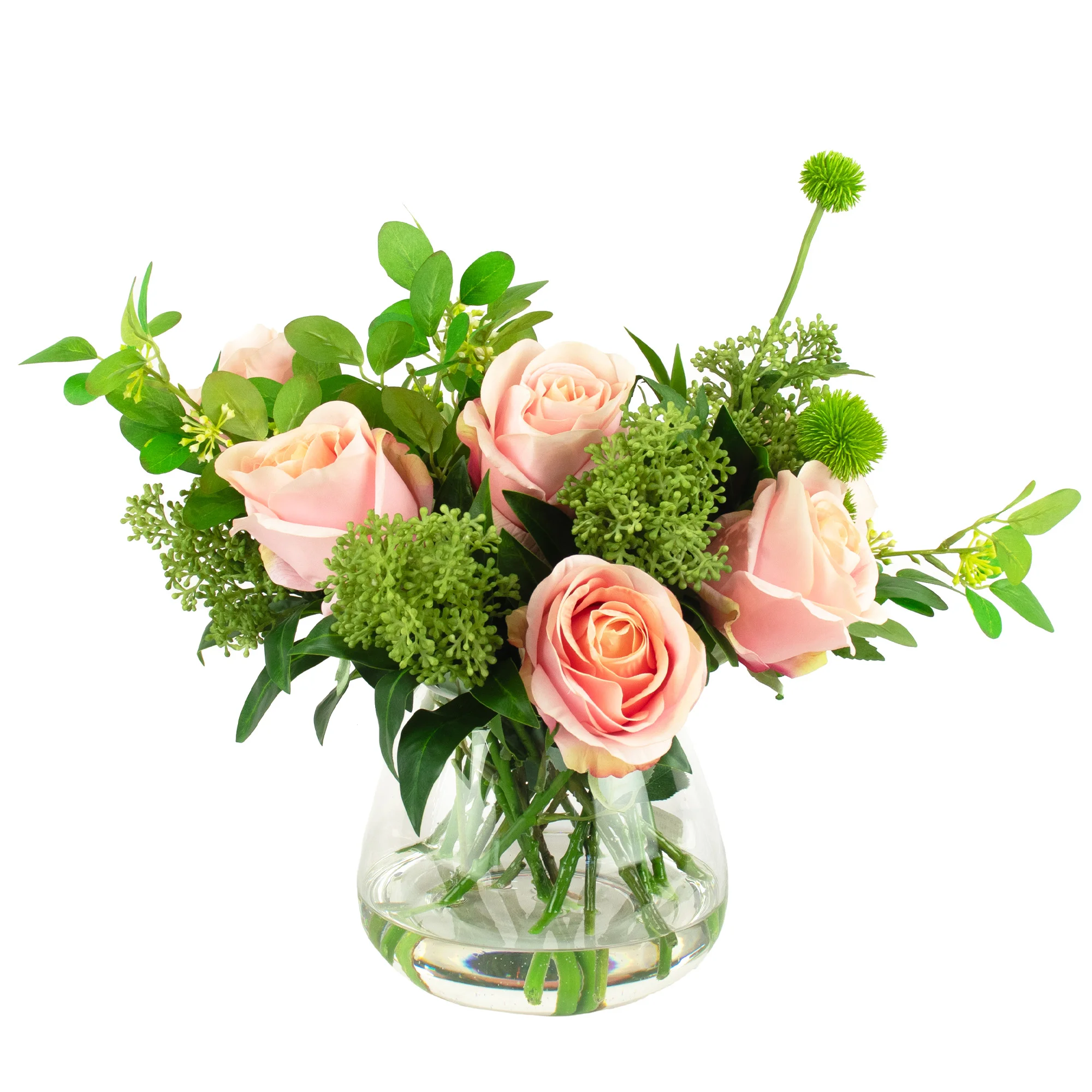 ROSE REAL TOUCH PINK WITH FOLIAGE IN VASE
