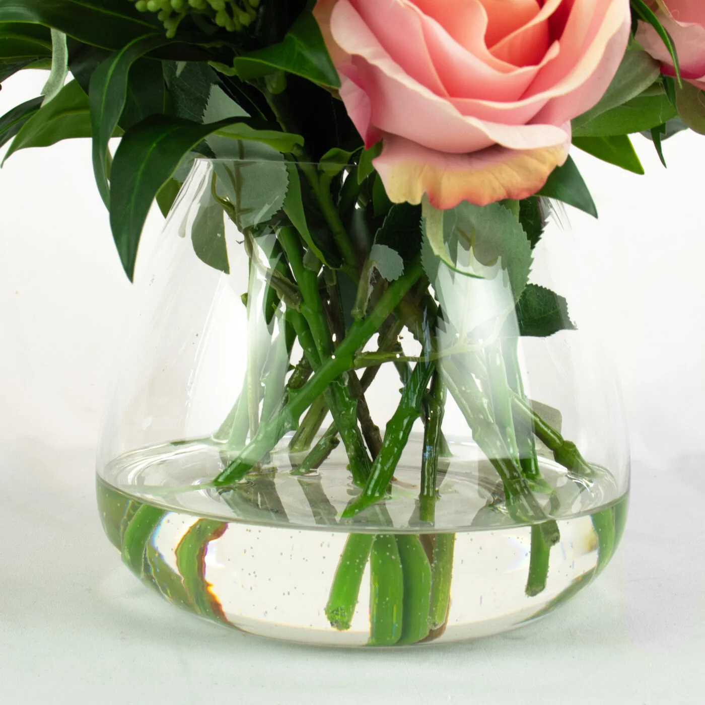 ROSE REAL TOUCH PINK WITH FOLIAGE IN VASE