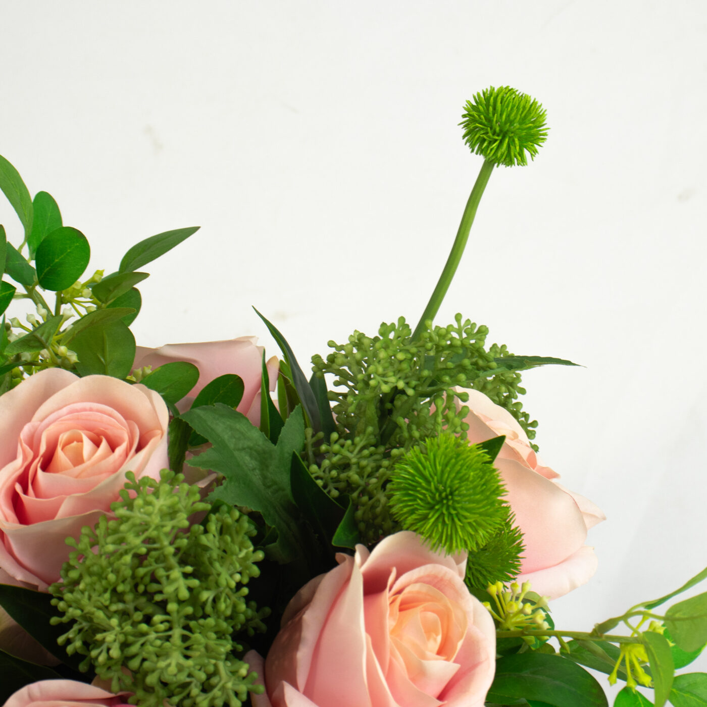 ROSE REAL TOUCH PINK WITH FOLIAGE IN VASE