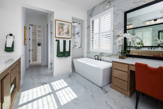 bathroom with white faux orchid
