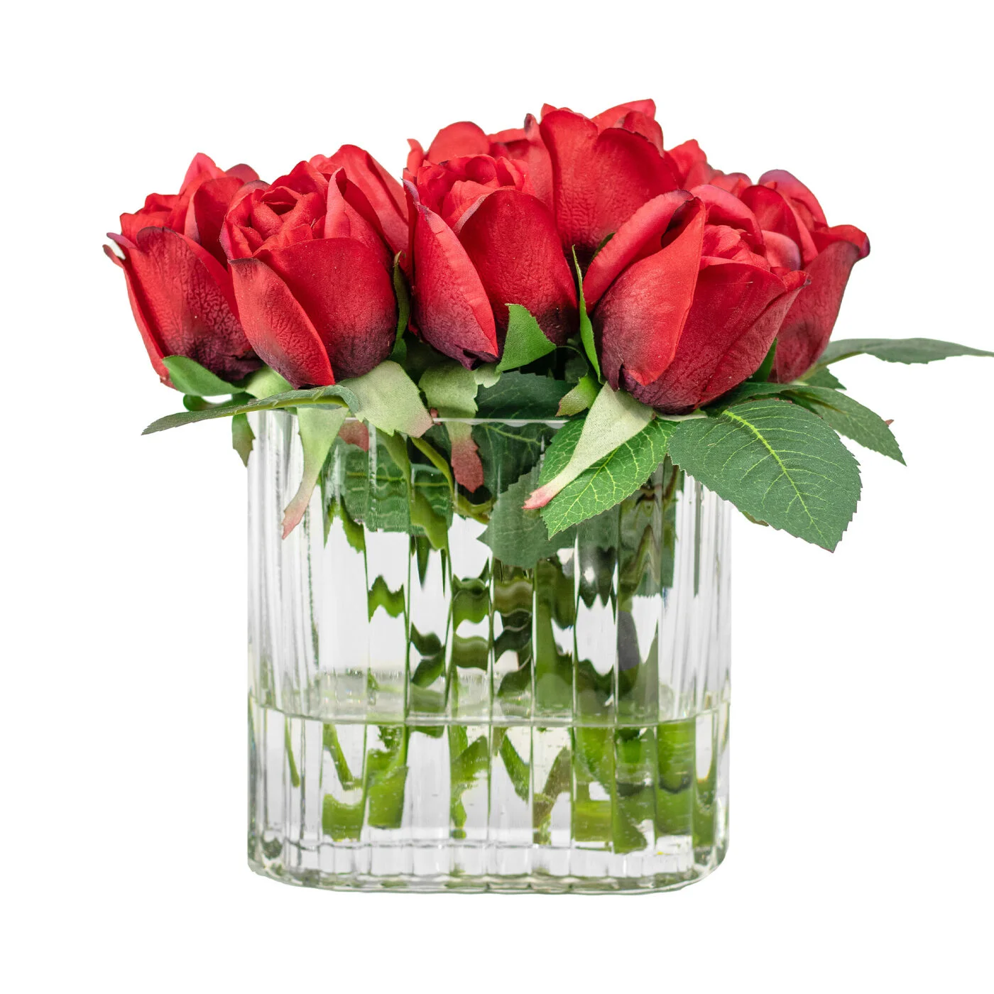 LISA ROSE RED IN RIBBED RECT VASE