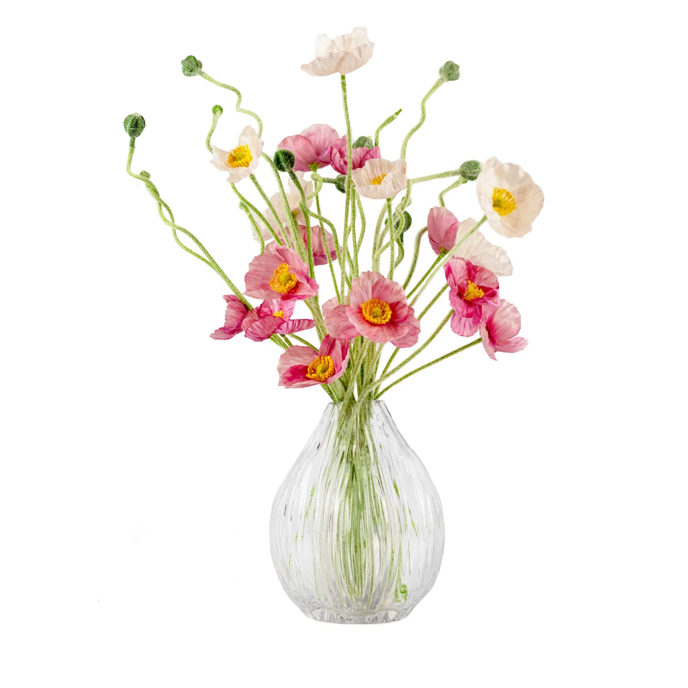 PINK & CREAM POPPIES IN BUD VASE