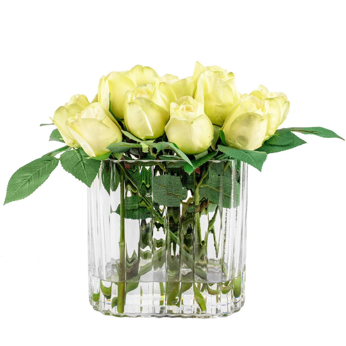 MINT LISA BUD ROSE IN MEDIUM RIBBED RECT VASE