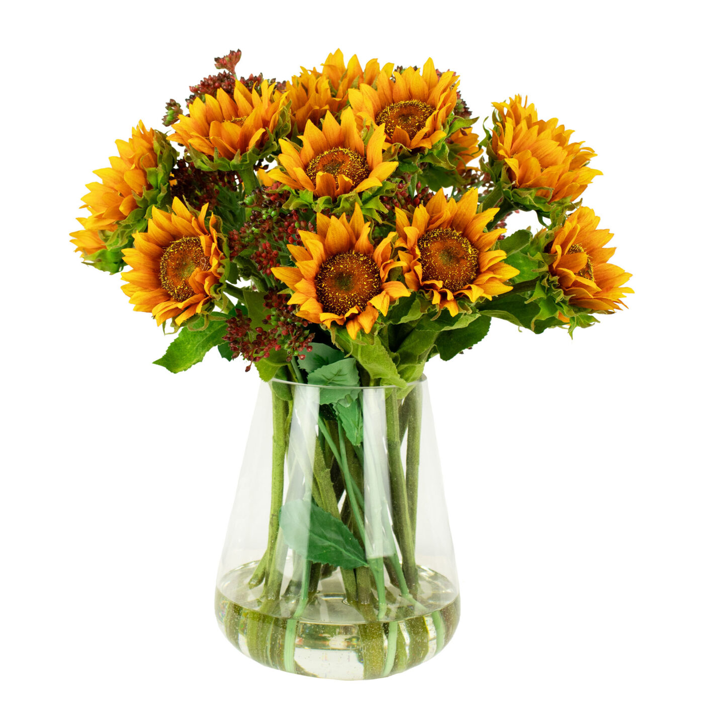 SUNFLOWER GOLD & BERRIES PINK ARRANGEMENT - 40CM