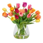 MIXED TULIP ARRANGEMENT IN LARGE TULIP VASE