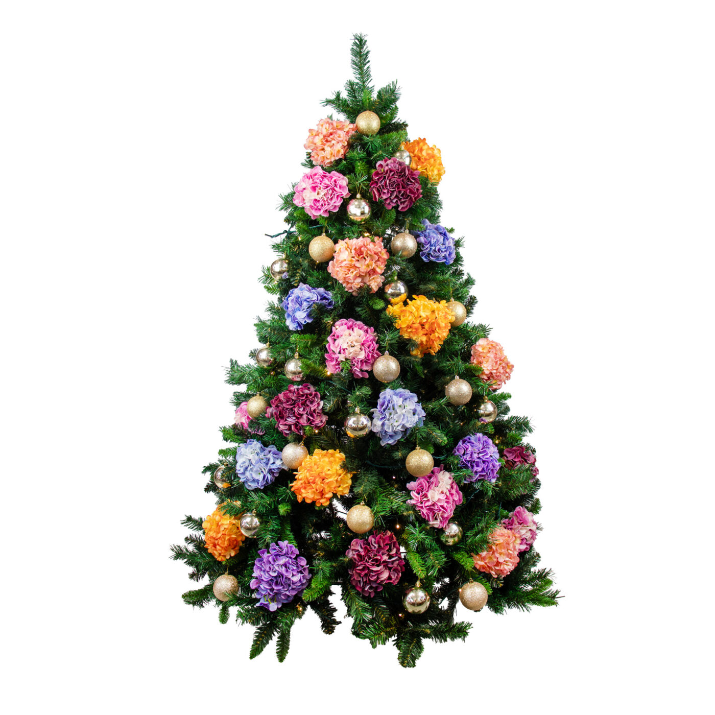 Floral Christmas Tree Decor Set – Hydrangeas & Gold Baubles
