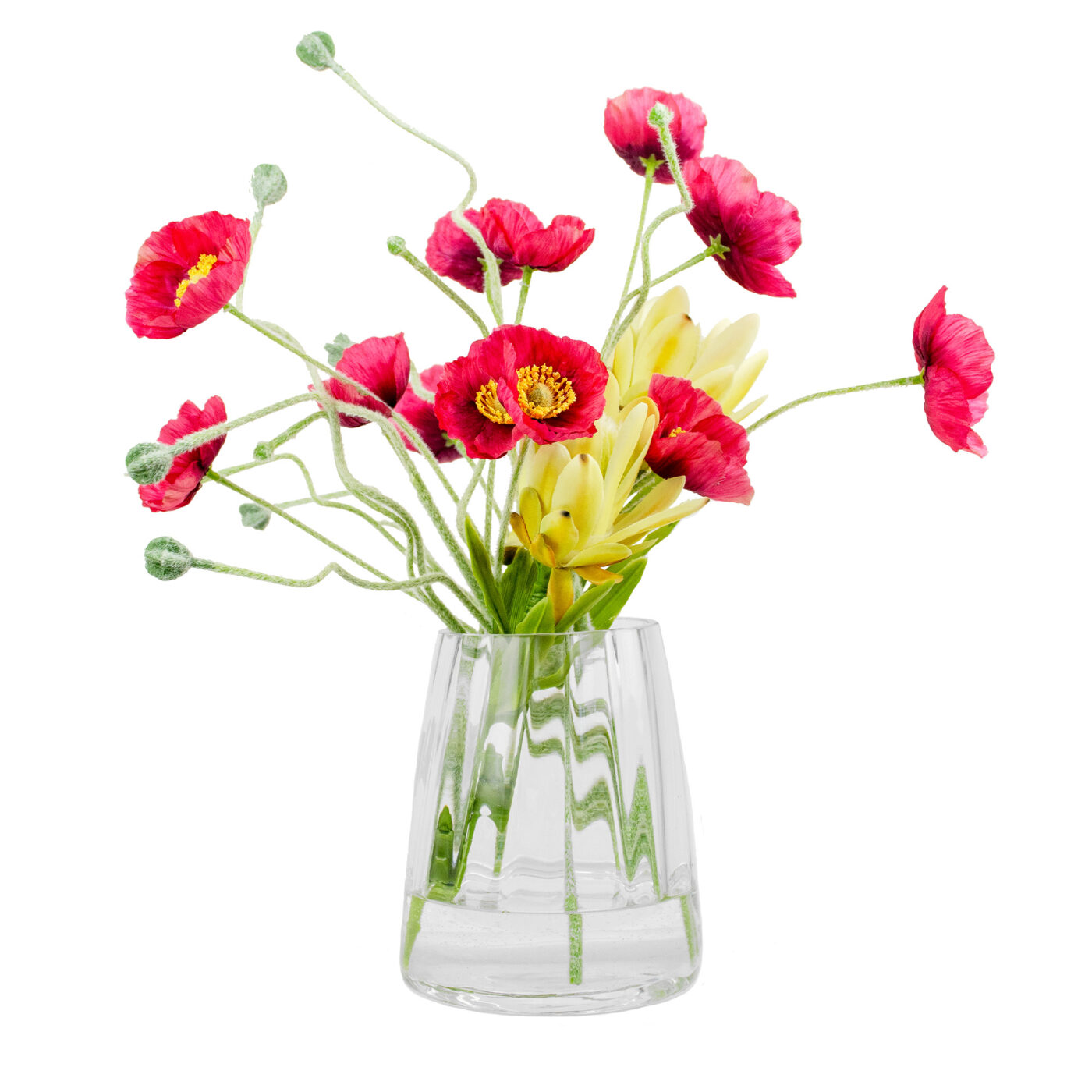 POPPY AND PROTEA IN GLASS VASE