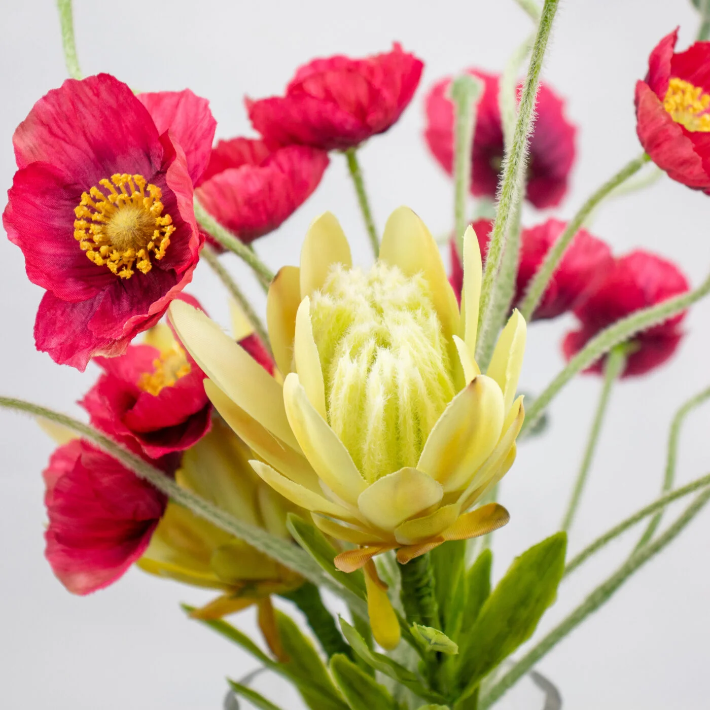 RED POPPY & OG PROTEA IN TAPERED GLASS VASE - Image 3