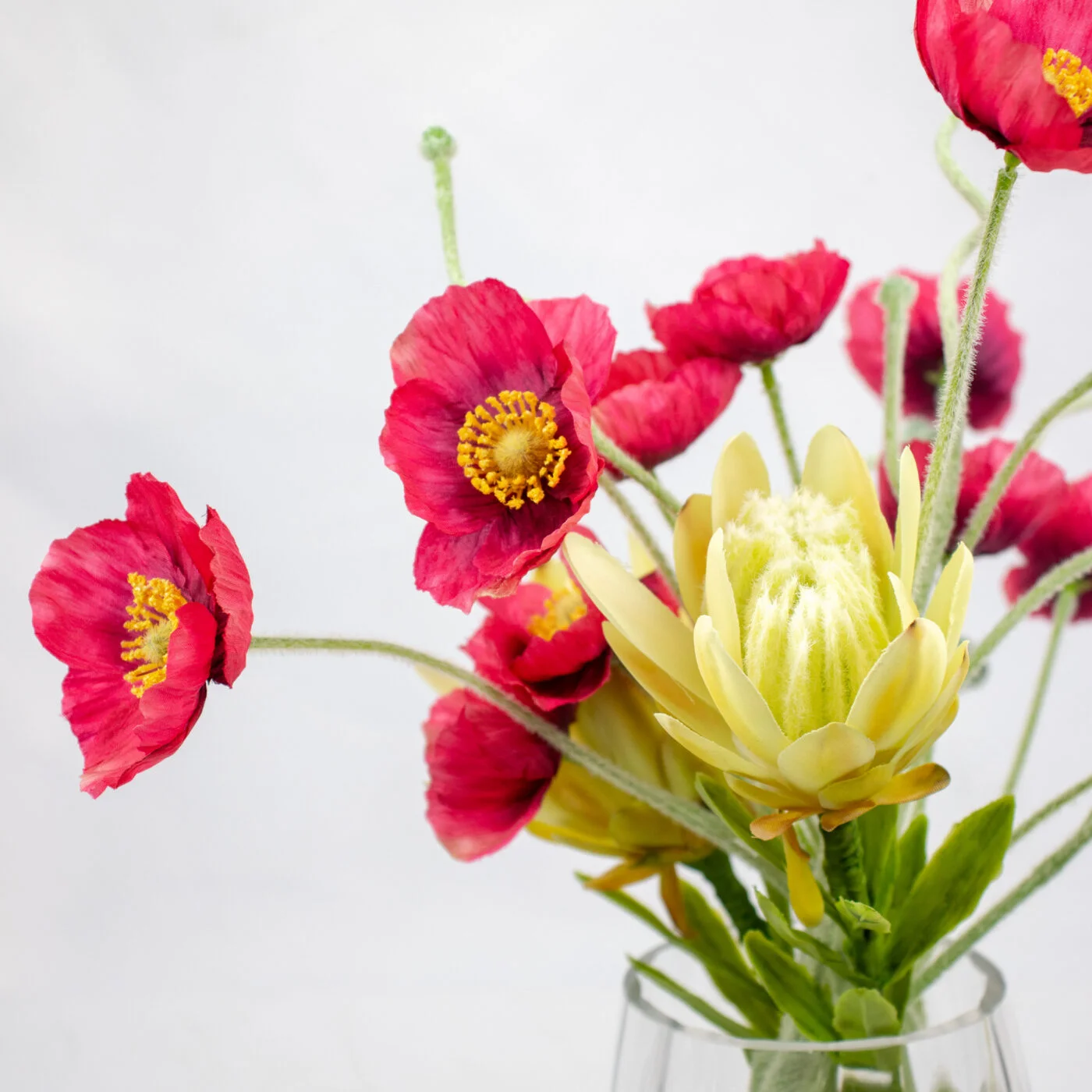 RED POPPY & OG PROTEA IN TAPERED GLASS VASE - Image 2