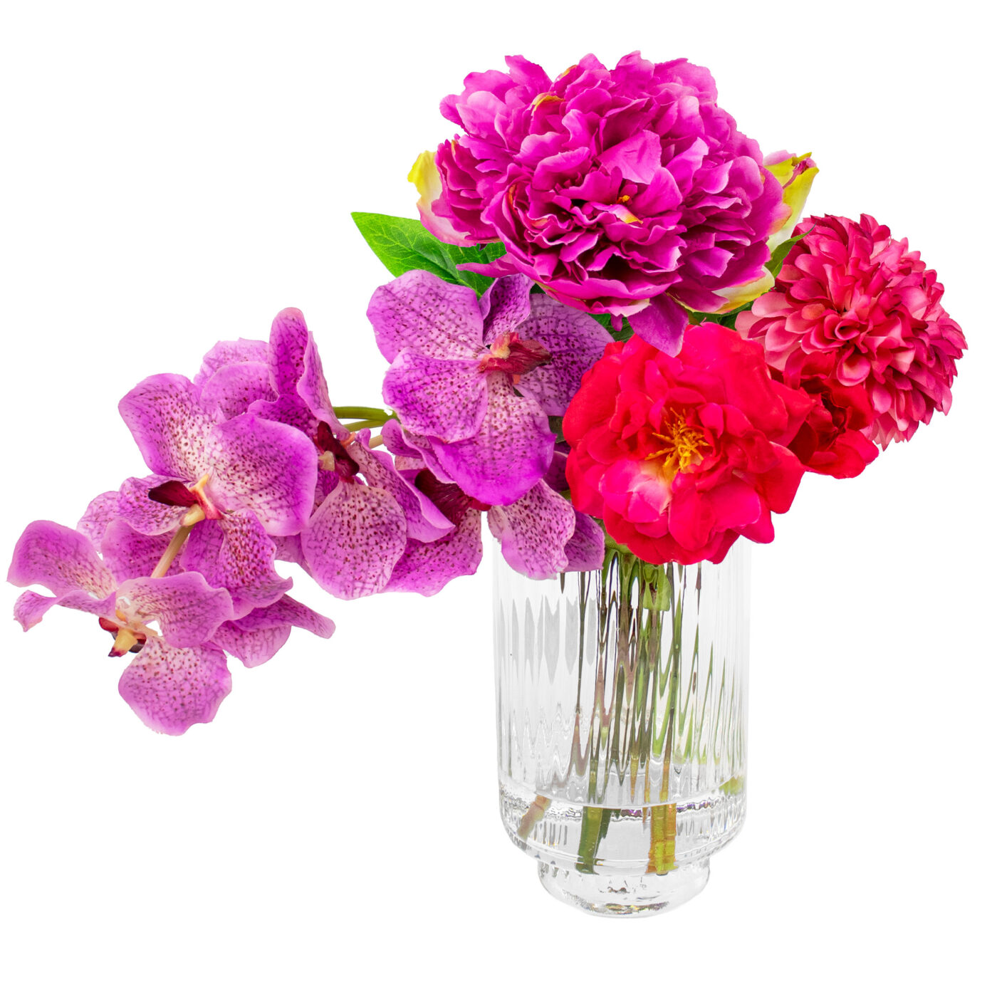 ORCHID ROSE AND PEONY IN GLASS VASE