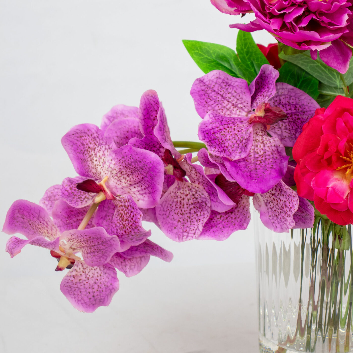 ORCHID ROSE AND PEONY IN GLASS VASE - Image 2