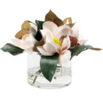 MAGNOLIA PINK X 5 WITH BERRIES IN GLASS VASE
