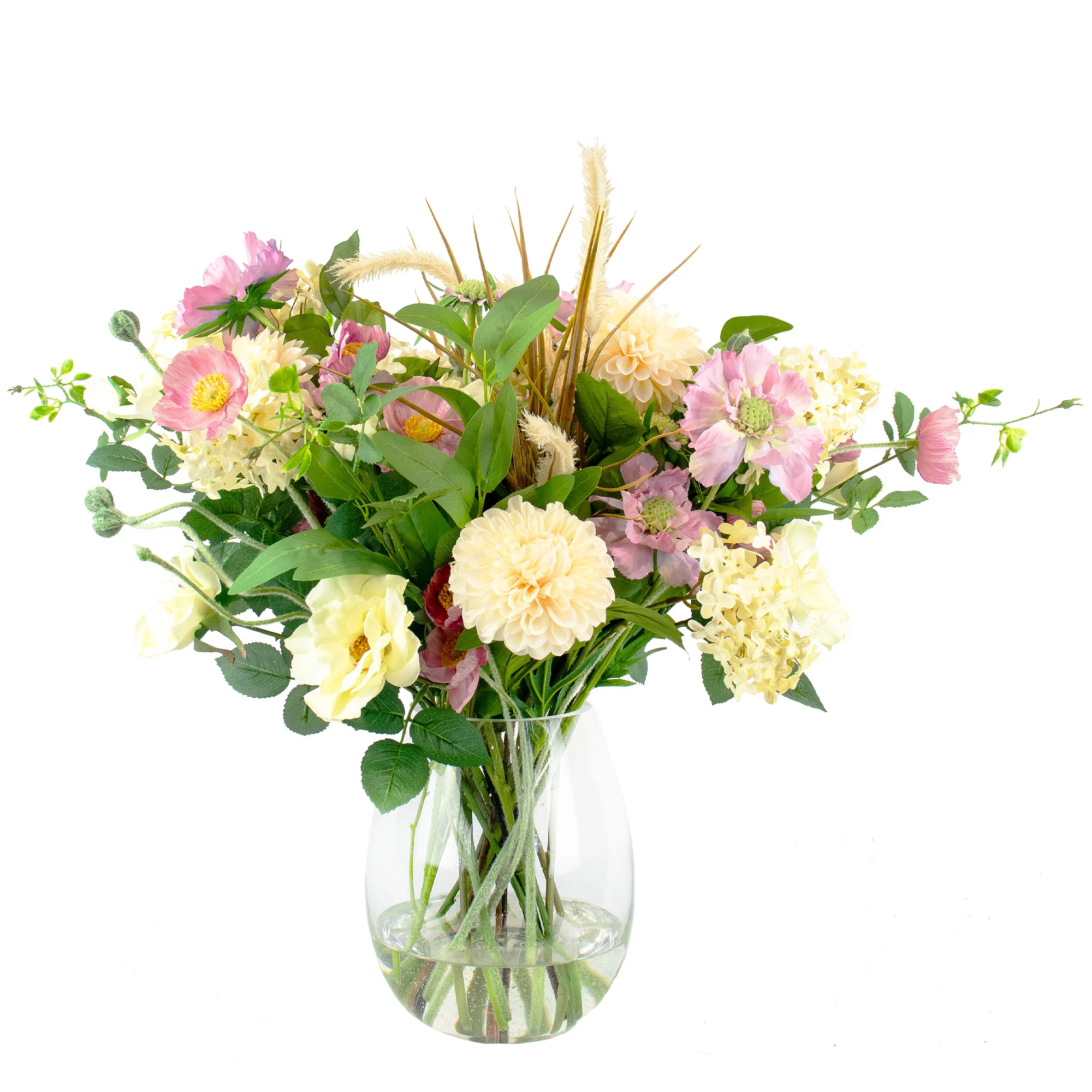 CREAM LAVENDER POPPY IN GLASS VASE