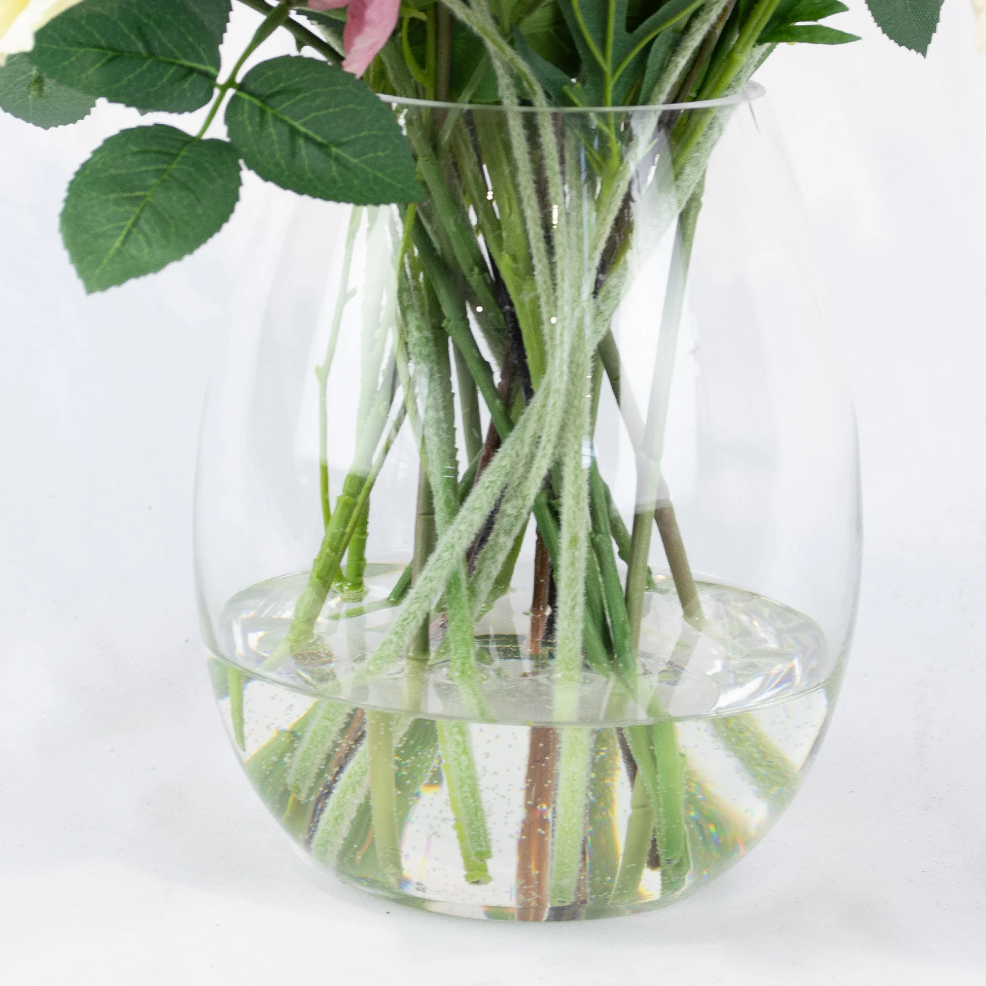 CREAM LAVENDER POPPY IN GLASS VASE
