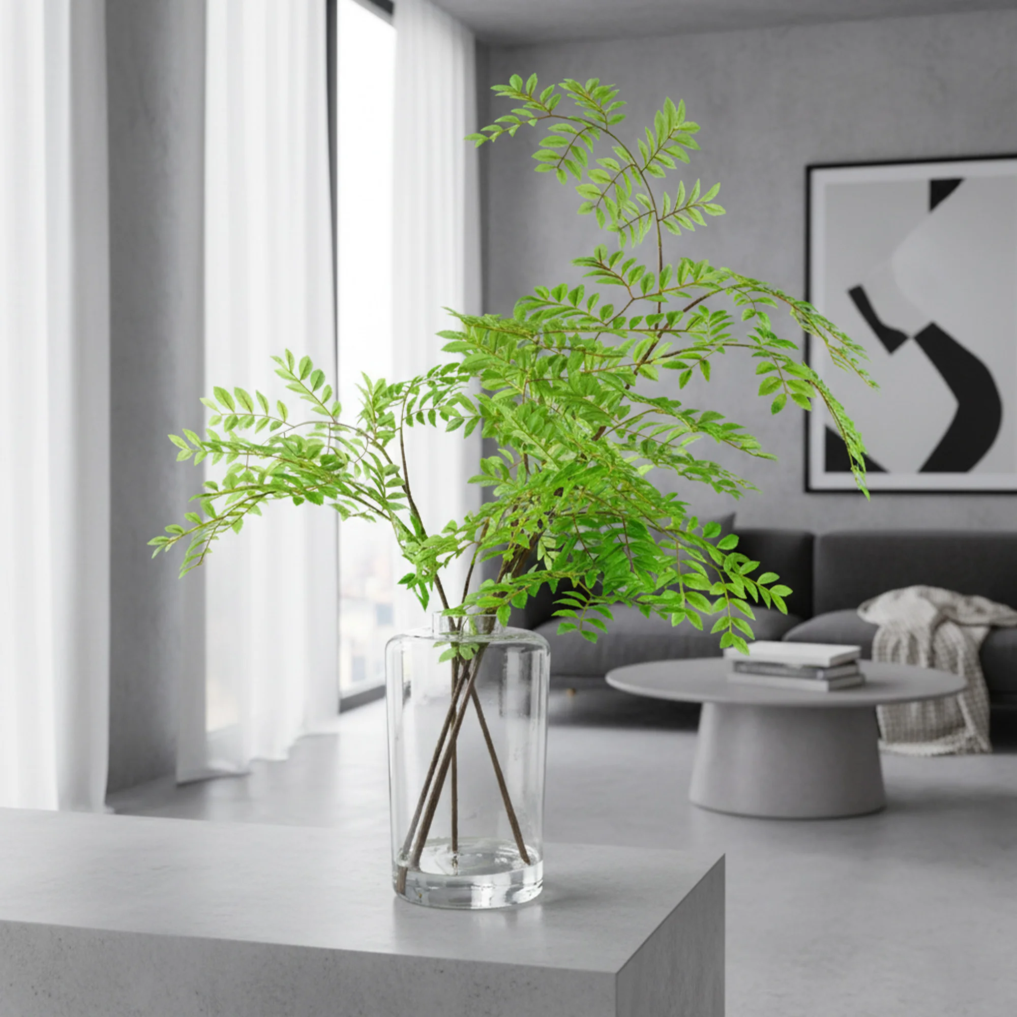 SORBUS BRANCHES IN LARGE GLASS JAR VASE - 110CM