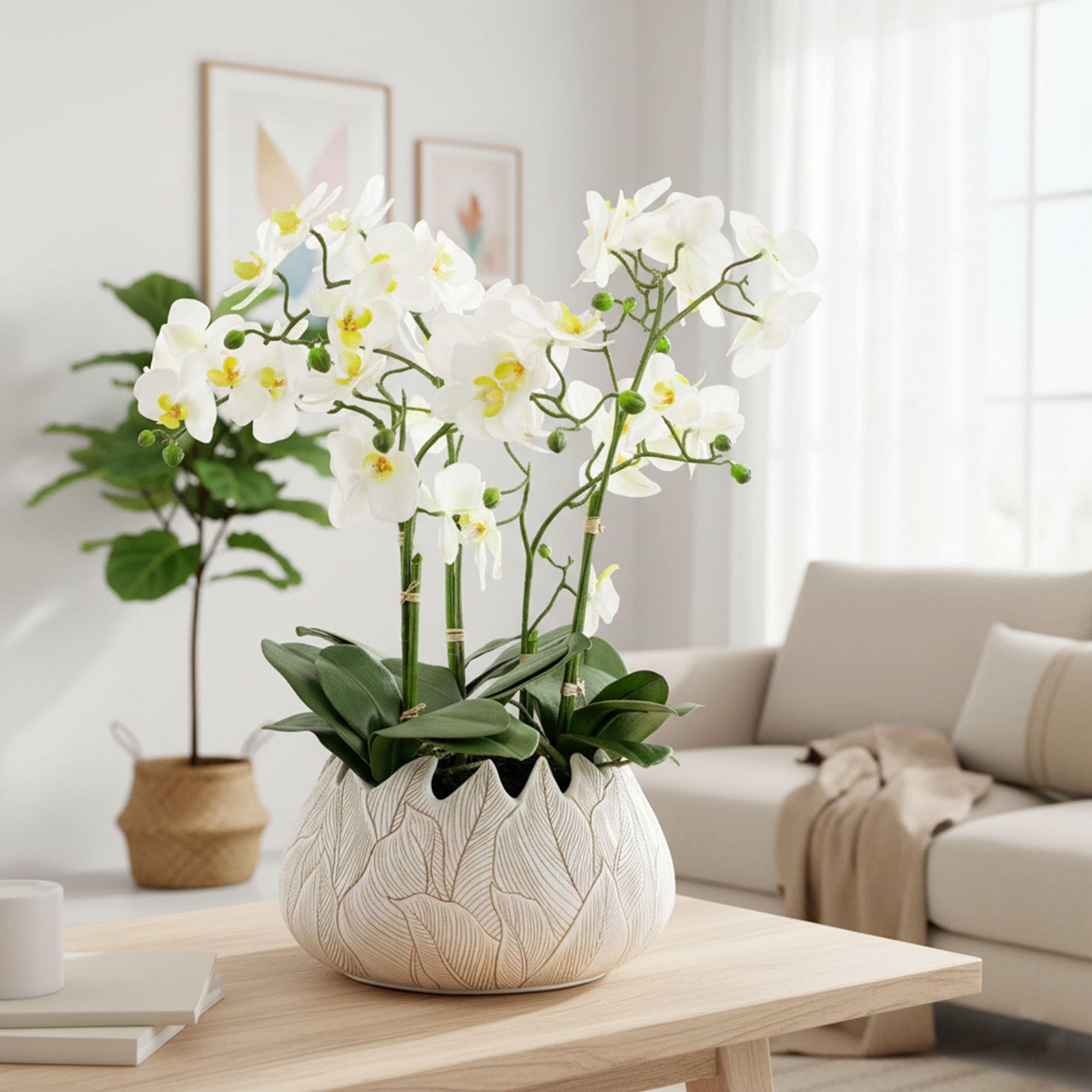 PHALAENOPSIS ORCHIDS WHITE IN LEAF PLANTER