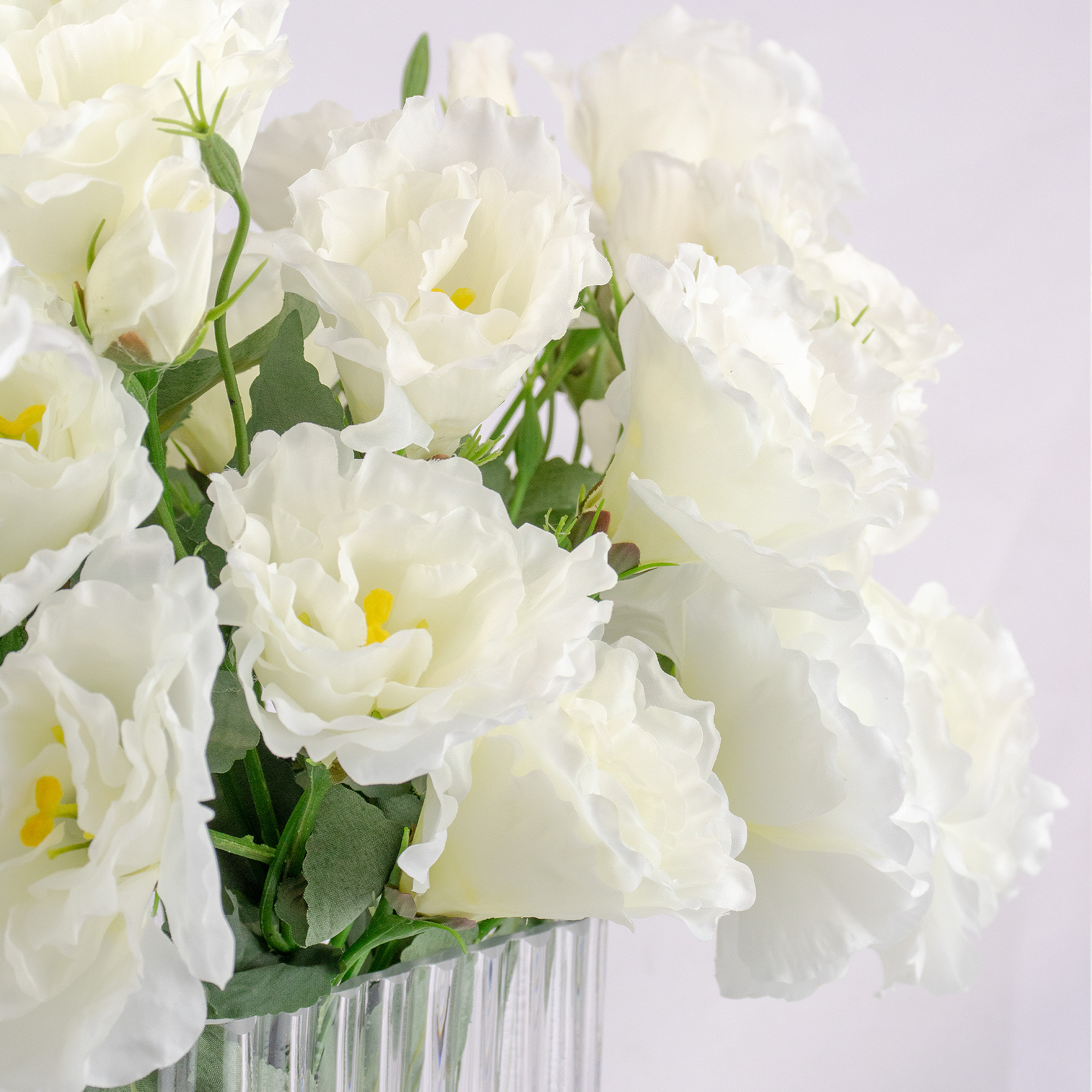WHITE LISIANTHUS IN RIBBED LARGE OBLONG VASE - Image 2