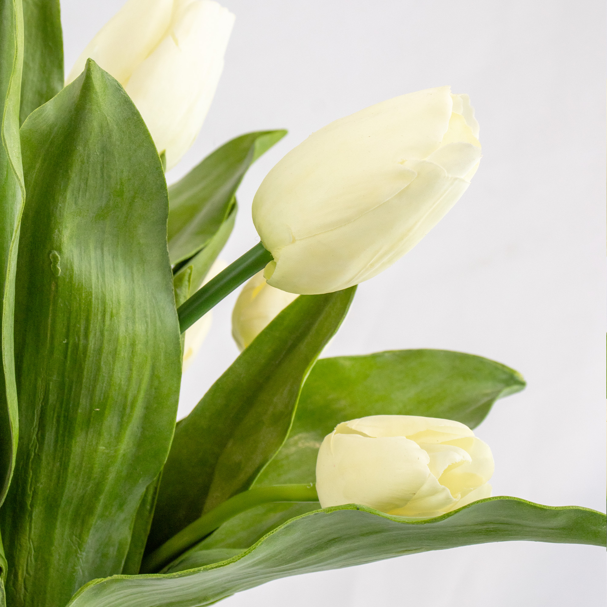 Artificial White Real Touch Tulips in Optic Cylinder Vase