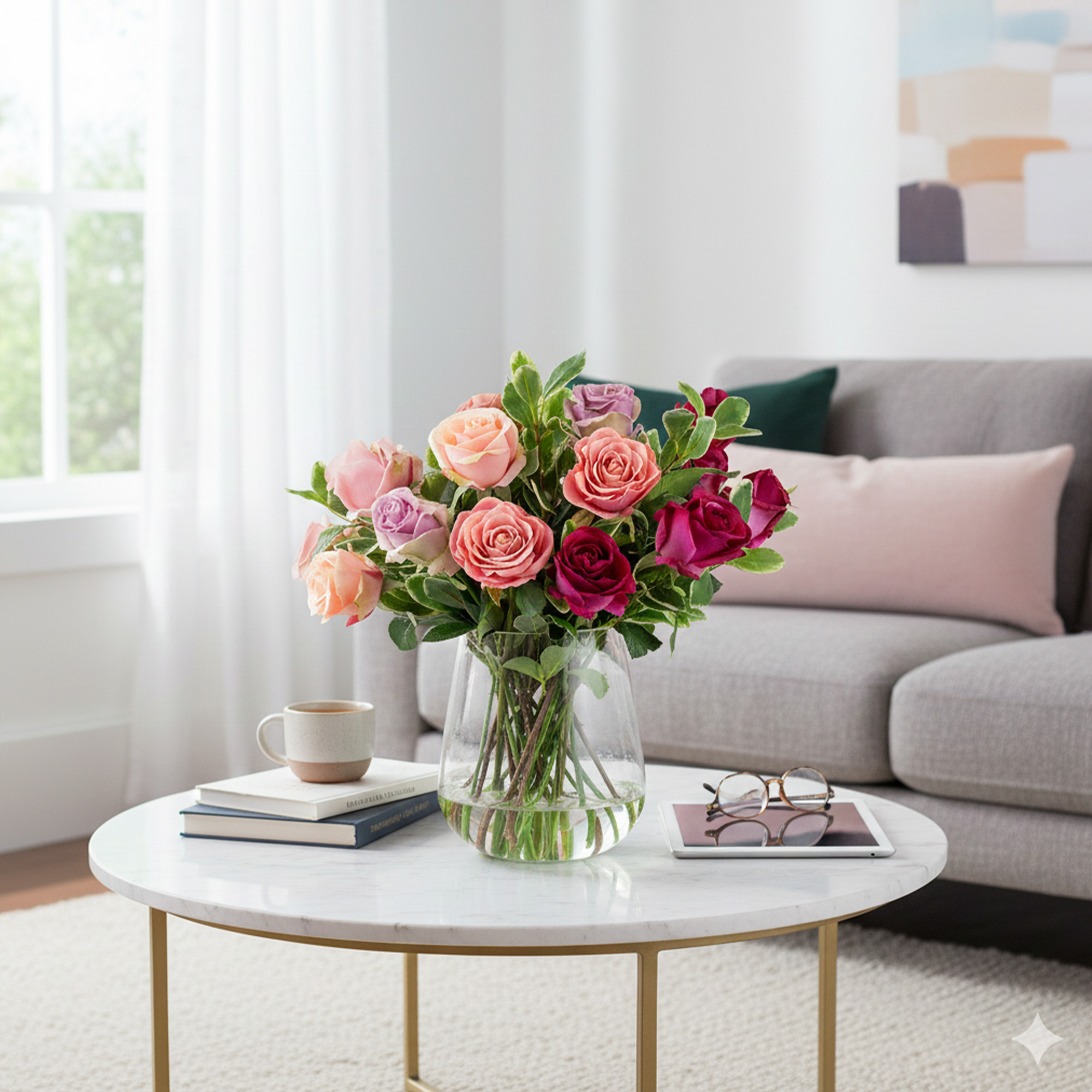 Large 60cm Mixed Real Touch Rose Arrangement