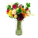 ROSES TULIPS AND SUNFLOWERS IN JAR VASE