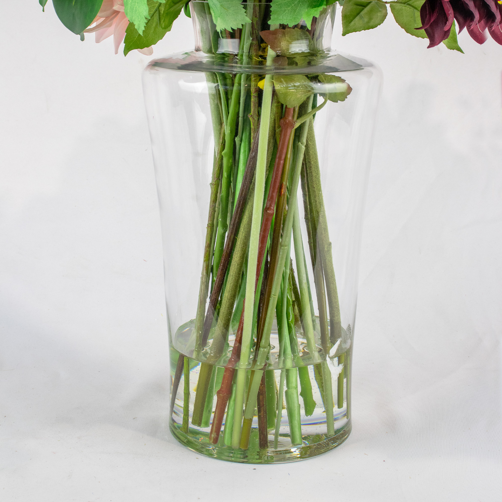ROSES TULIPS AND SUNFLOWERS IN JAR VASE