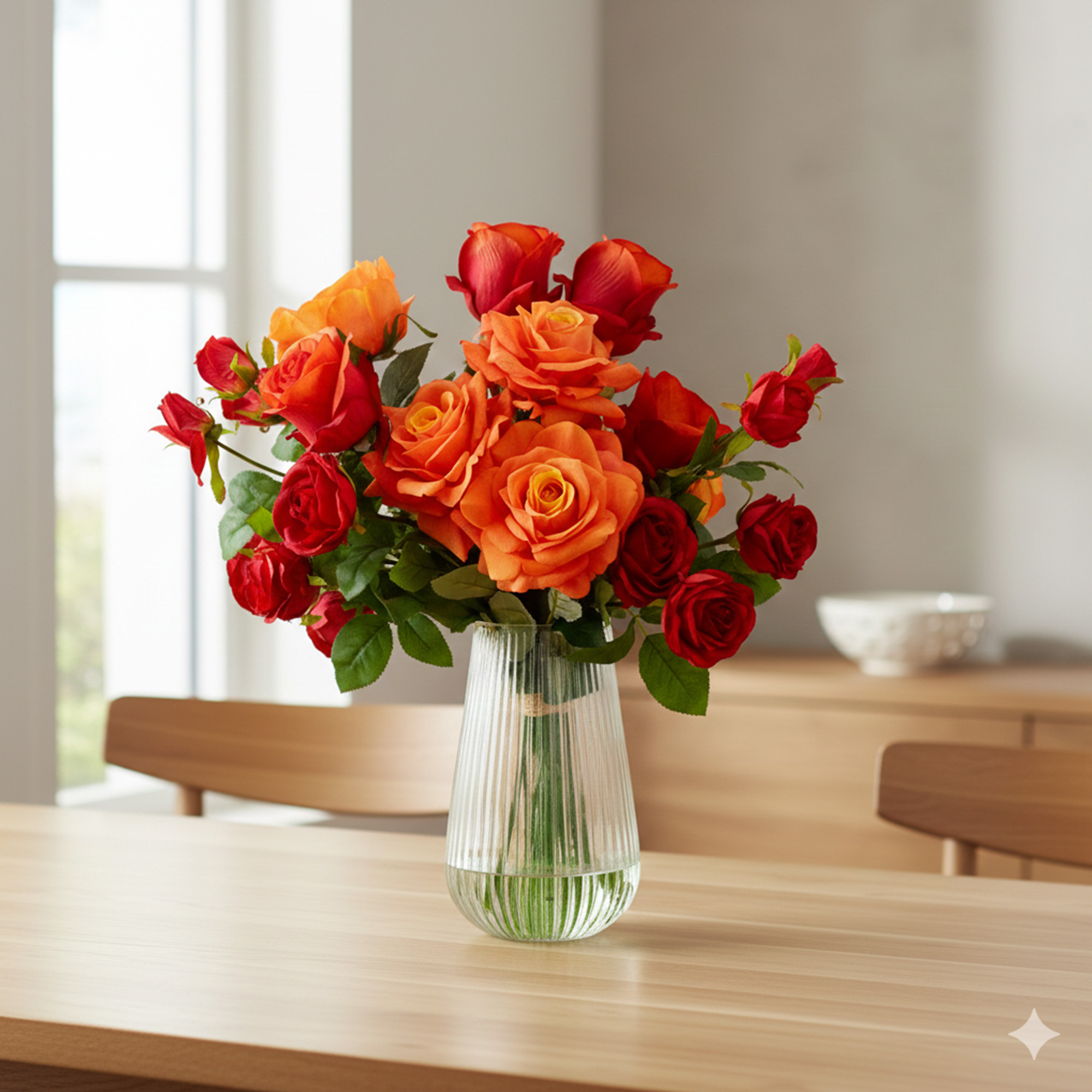 ORANGE ROSE MEDLEY IN GLASS VASE
