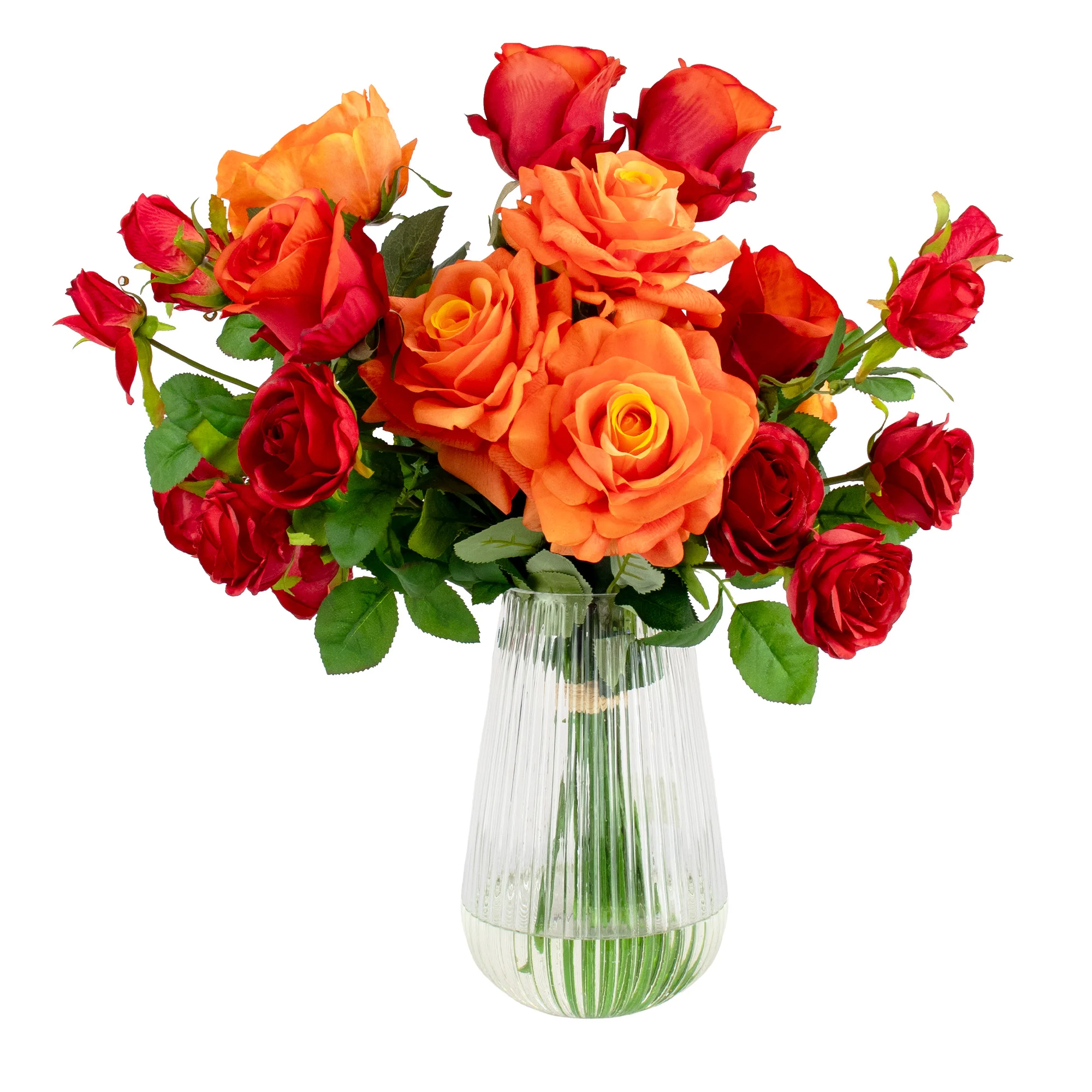 ORANGE ROSE MEDLEY IN GLASS VASE