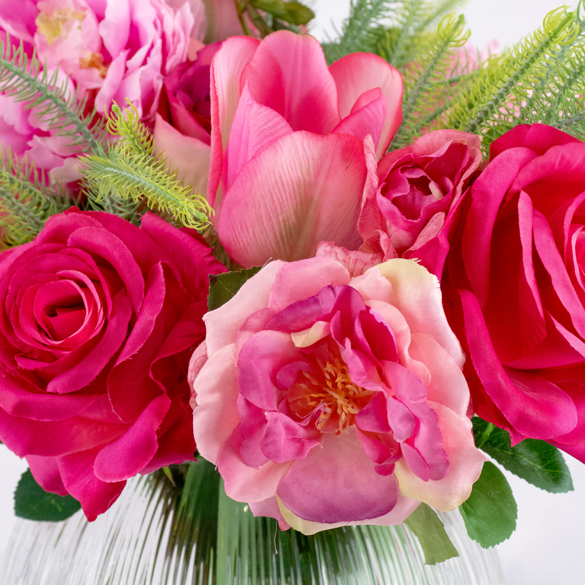 PEONY ROSE AND TULIPS PINK IN GLASS VASE