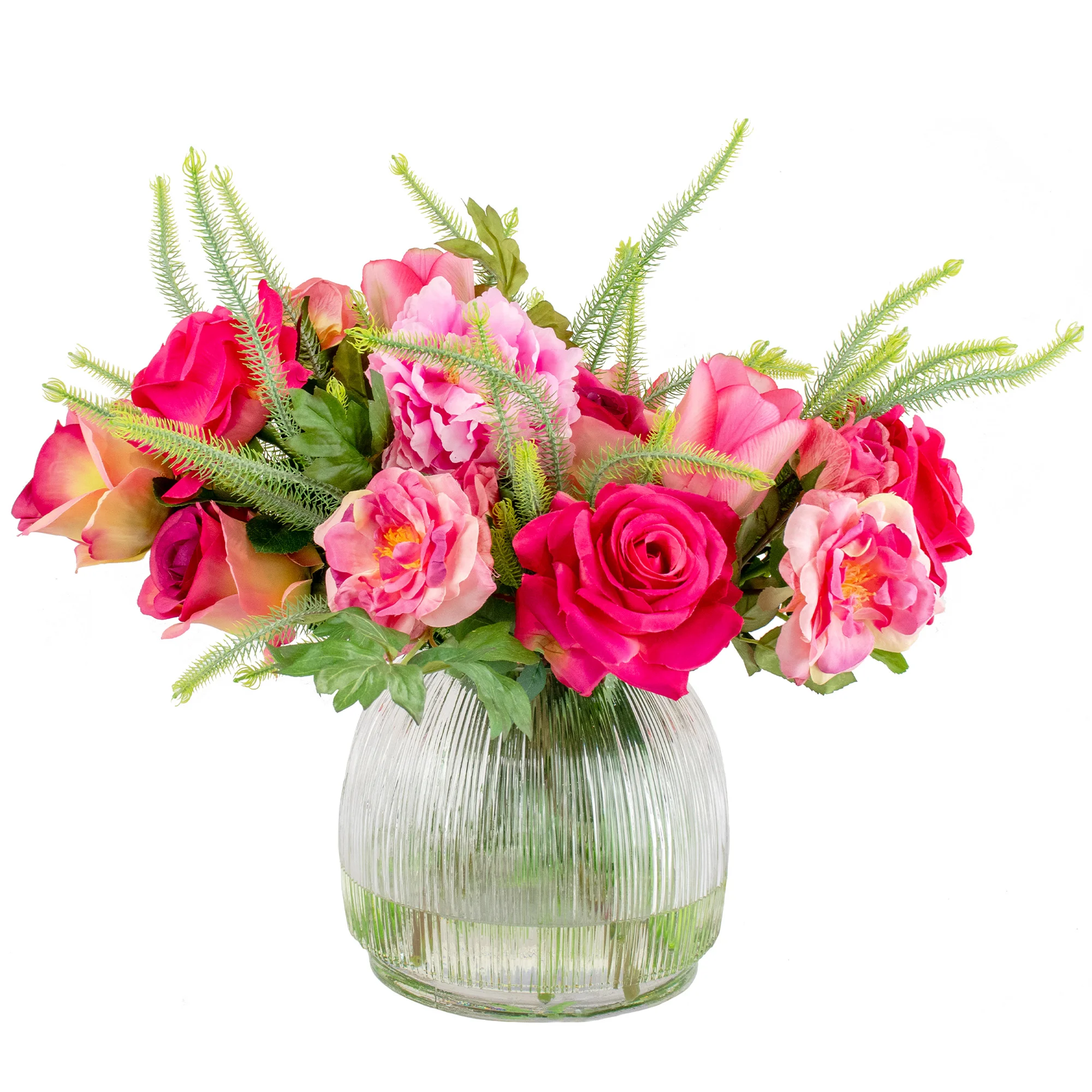 PEONY ROSE AND TULIPS PINK IN GLASS VASE